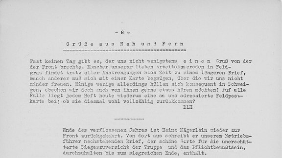 Auszüge aus der Monatsschrift "Das leere Haus", die die Mitarbeitenden des Leipziger Senders während des Krieges über Interna auf dem Laufenden hielt. 