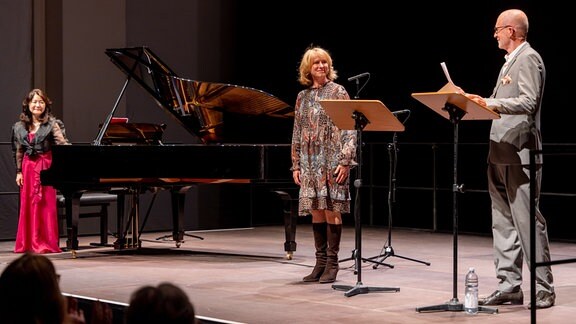 Corinna Harfouch, Peter Lohmeyer und Hideyo Harada beim Konzert in Dresden Hellerau