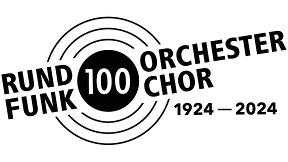 schwarz-weiße Grafik mit Text: Rundfunk, Orchester, Chor, 100, 1924 - 2024