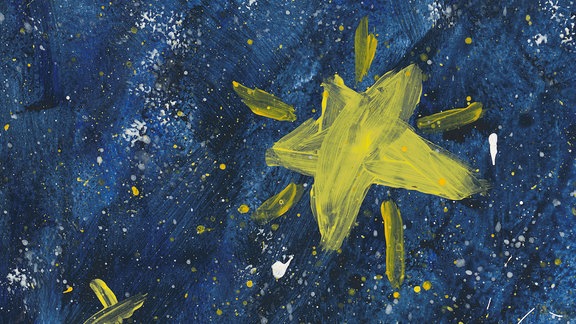 Ein von einem Kind gemaltes Bild zum Schlaflied "Blinke, blinke, kleiner Stern"