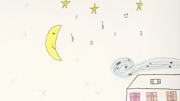 Ein von einem Kind gemaltes Bild zum Schlaflied "Horch, horch"