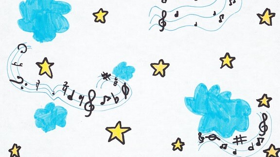 Ein von einem Kind gemaltes Bild zum Schlaflied "Sieh nur die Sterne"