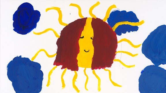 Ein von einem Kind gemaltes Bild zum Schlaflied "Vöglein flieg dem Nestchen zu"
