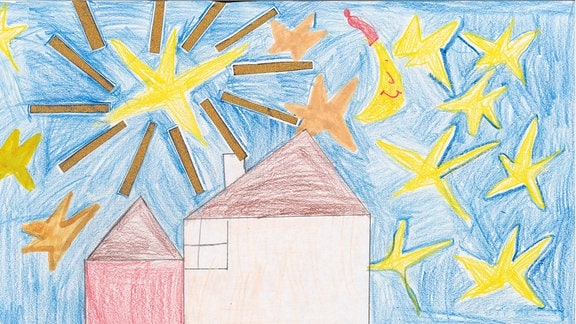 Ein von einem Kind gemaltes Bild zum Schlaflied "Wiegenlied in drei Tönen"