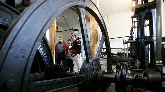 Mechanik der 12-PS-Balancier Dampfmaschine in der Schachtanlage "Alte Elisabeth" der Himmelfahrt Fundgrube - Freiberg, 