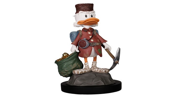 Figur von Dagobert Duck als Geologe mit Hammer und Expeditionsausrüstung