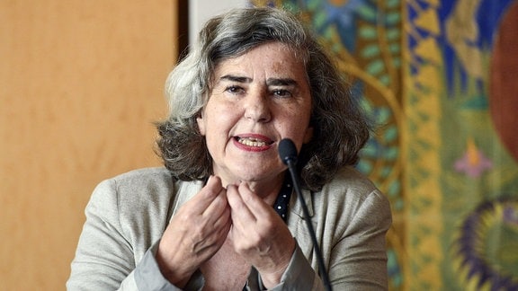 Schriftstellerin Barbara Honigmann während der Pressekonferenz zur Uraufführung der Oper Charlotte Salomon in der Kulisse im Festspielhaus in Salzburg. 2014