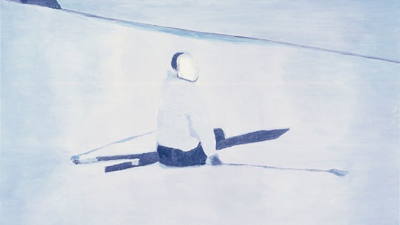 Ein Bild mit einem Skifahrer der gefallen ist