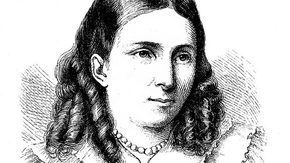 Bettina von Arnim, geborene Elisabeth Catharina Ludovica Magdalena Brentano, historischer Stich, ca. 1869 