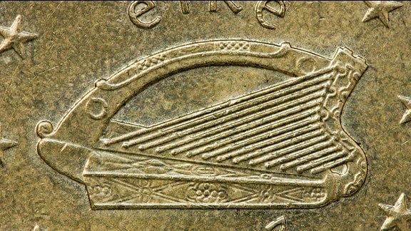 Keltische Harfe von Irland auf einer Euromünzen.