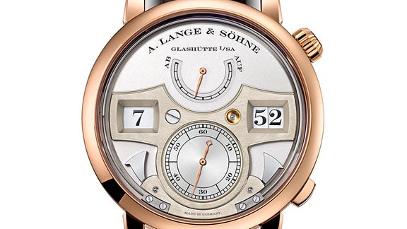 "Zeitwerk striking time" ist eine der komplizierteren Uhren von A. Lange & Söhne. Mit Scheiben wird die Zeit digital angezeigt.