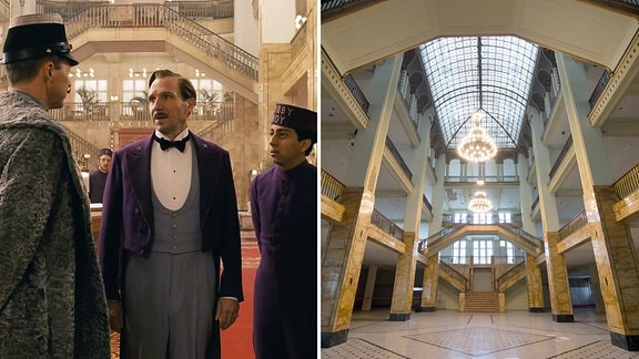 Filmszene aus 'Grand Budapest Hotel' und das Görlitzer Warenhaus