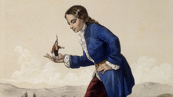 Jonathan Swift: Gullivers Reisen. Lithografie von Coppin, um 1850