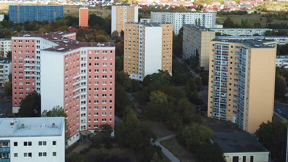 Plattenbauten Neubaugebiet Plattensiedlung Luftaufname