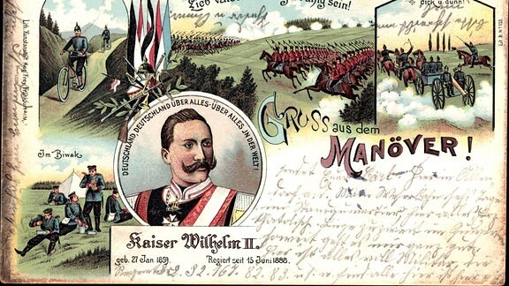 Postkarte Gruß aus dem Manöver, Kaiser Wilhelm II. von Preußen