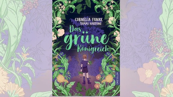 Cover des Kinderbuches "Das grüne Königreich": ein junges Mädchen ist umgeben von Pflanzen, die um sie herumranken