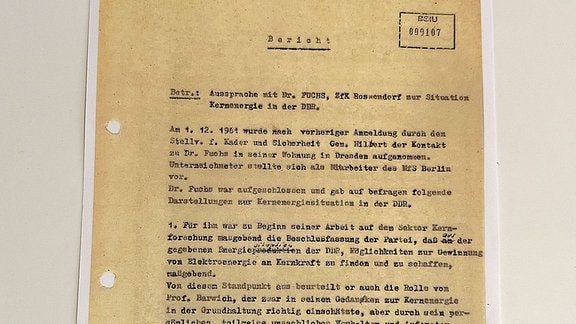 Stasi-Akte von Atomspion Klaus Fuchs.
