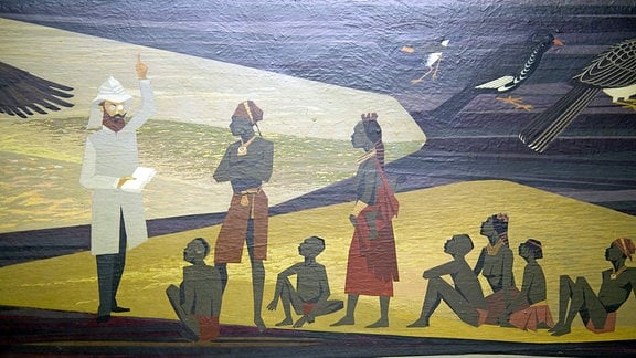 Wandgemälde von Kobus Esterhuyzen zur deutschen Kolonialgeschichte und Geschichte von Suedwestafrika.