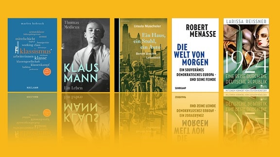 Collage aus den fünf Buchcovern der besten fünf Sachbücher im Mai 2024