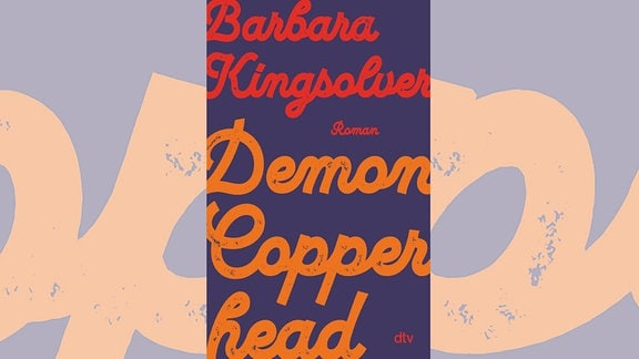 Orangene Schrift auf violettem Grund, Buch-Cover