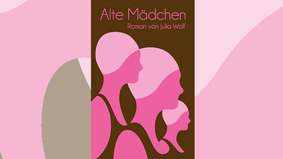 drei stilisierte pinkfarbene Schwimmerinnen mit rosa Badekappen vor braunem Hintergrund
