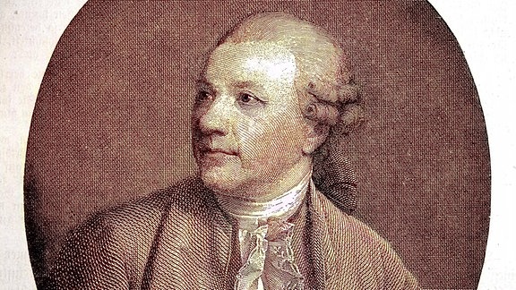 Porträt-Zeichnung von Friedrich Gottlieb Klopstock: ein mann mit schlichter, klassischer Perücke schaut nach links.