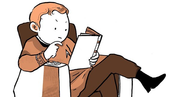 Zeichnung - Captain Kirk liest ein Buch.