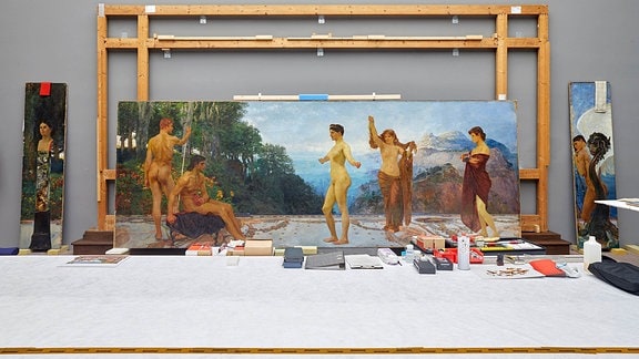 Max Klingers Gemälde "Das Urteil von Paris" wird im MdbK Leipzig öffentlich restauriert.