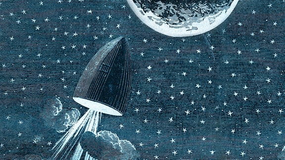 Illustration: Rakete und Mond