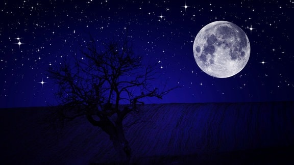 Mond und Sterne am Nachthimmel