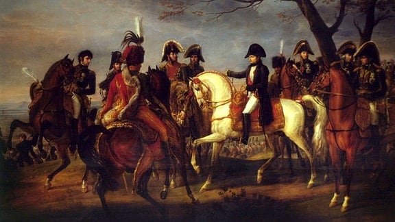 Gemälde: Napoleon auf einem Pferd gibt Order in Austerlitz