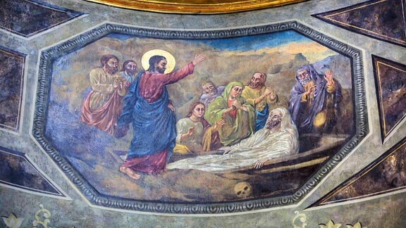 Wandmalerei in der  Kirche des Heiligen Antonius in Bukarest zeigt die Auferstehung des Jesus Christus.