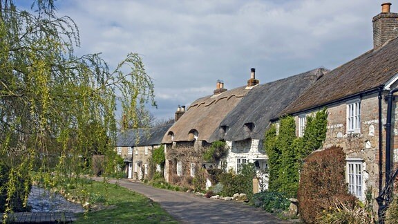 Dorfstraße mit alten Häusern. Winkle Street, Calbourne, Isle of Wight, England 