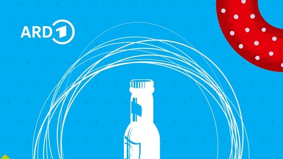 Illustration einer Flasche in einem Kreis vor einem blauen Hintergrund