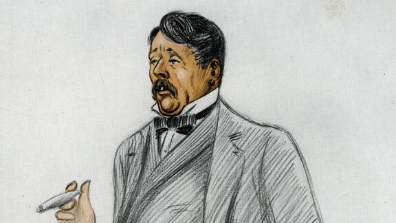 Illustration eines Herrn mit Anzug und Zigarre