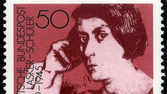 Else Lasker-Schüler auf einer Briefmarke der Deutschen Bundespost über 50 Pfennig aus dem Jahre 1975