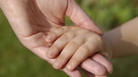 Hand hält eine Kinderhand