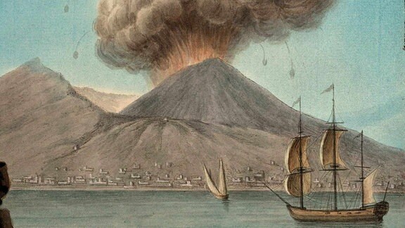 Eruption des Vesuv am 9. August 1769, Illustration von Peter Fabris aus der Sammlung Campi Phlegraei, Beobachtungen über die Vulkane der beiden Sizilien von William Hamilton, veröffentlicht 1776