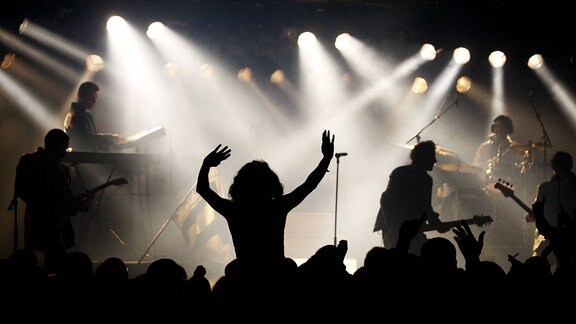 Rock - Pop - Konzert - Musiker mit Publikum im Scheinwerferlicht