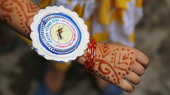 Rakhi mit einem Moskito an einem Handgelenk