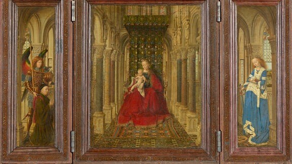 Triptychon mit Maria und dem Kind, der heiligen Katharina und dem Erzengel Michael mit Stifter