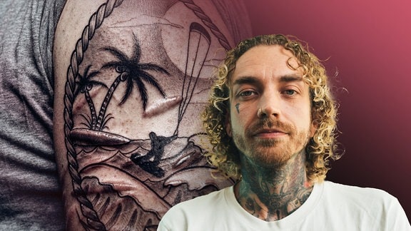 Tattoo-Artists Daniel Bluebird (Experte für Narben-Cover-Up). 