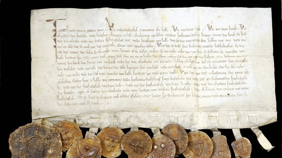 Urkunde über die Beilegung des Streits zwischen dem Bürger Heinrich von Nordhausen und der Stadt Halle vom 21.10.1327