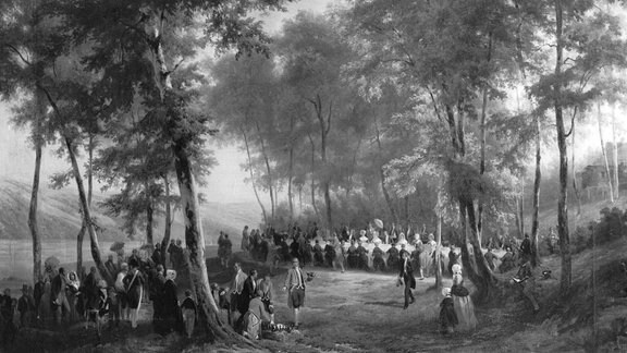Gemälde zeigt Picknick von Queen Victoria in einem Wald