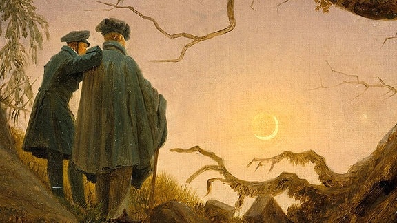 Gemälde "Zwei Männer in Betrachtung des Mondes" von Caspar David Friedrich