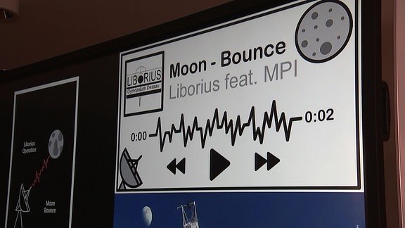 Moon Bounce steht auf einer Projektion.