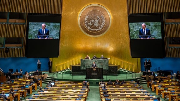 Bundeskanzler Olaf Scholz spricht bei der Generaldebatte der UN-Vollversammlung.