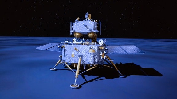 Videoanimation des Pekinger Raumfahrtkontrollzentrums (BACC) zeigt die Sonde "Chang'e-6" bei der Landung auf der Rückseite des Mondes.