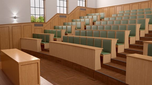 Leere Sitzreihen in einem Hörsaal