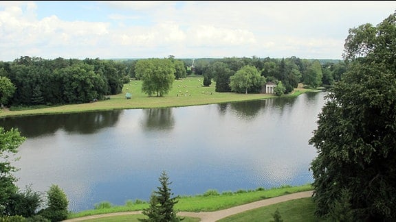 Eine der historischen Sichtachsen im Wörlitzer Park mit dem Wörlitzer See